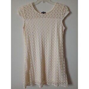 NWOT Fresh of LA Cream Color Crochet Dress Cap Sleeves Size Large Petite